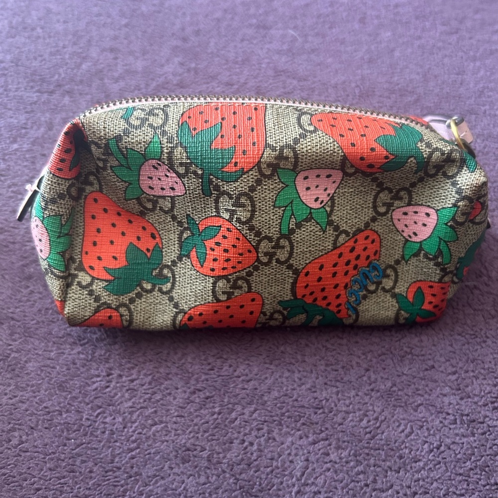 RARE…. Gucci GG Supreme Cosmetic Pouch with Strawberry Design